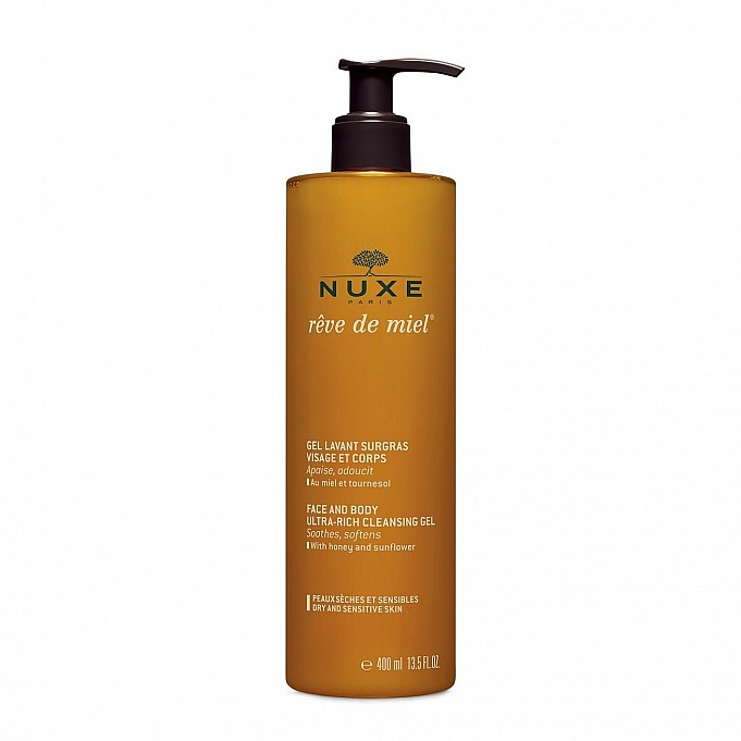 nuxe rêve de miel gel limpiador dermatológico para rostro y cuerpo 400 ml