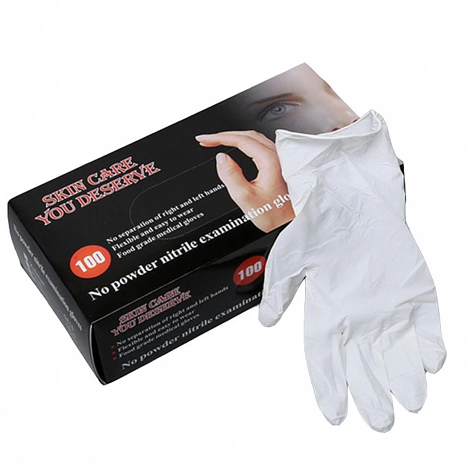 Guantes desechables de nitrilo sin polvo, guante bacteriano Guantes de nitrilo desechables sin polvo