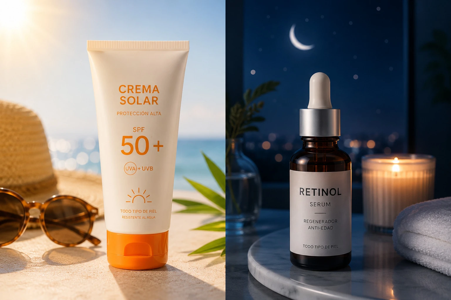 Aplicación de protector solar por la mañana tras usar retinol por la noche