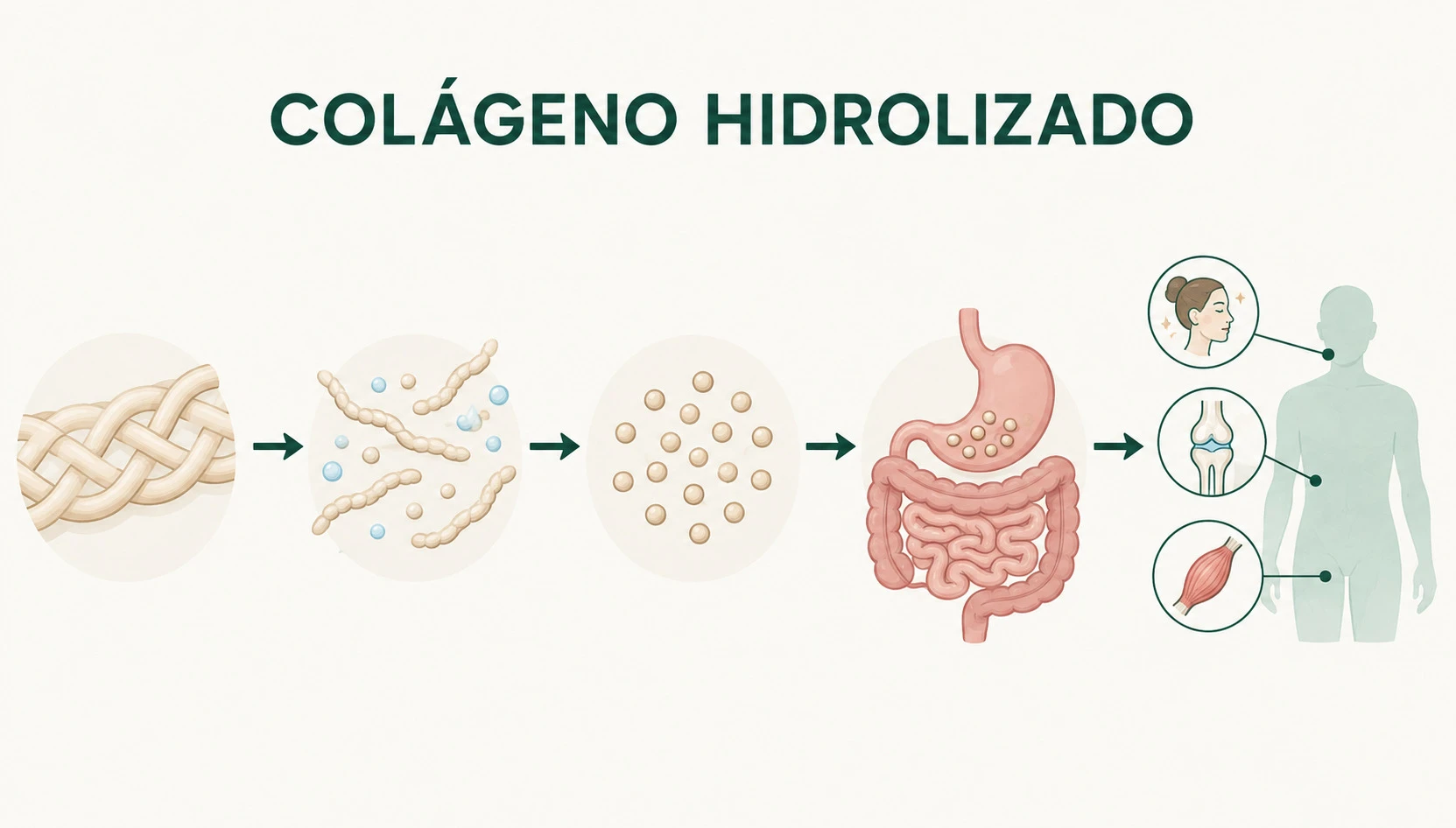 Proceso de hidrólisis del colágeno en péptidos y su digestión